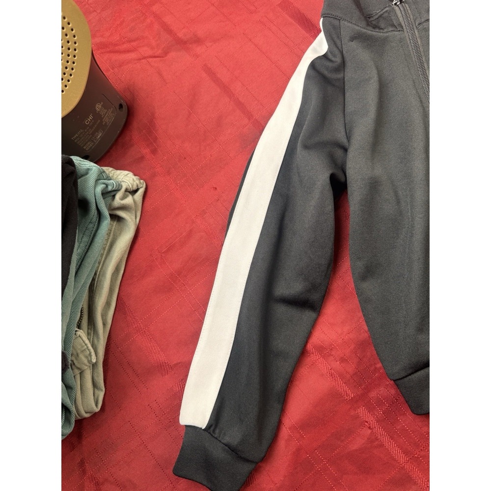 NOVA Kids Boys Black Track Jacket Zip Up White Stripes Long Sleeve - Picture 6 of 14